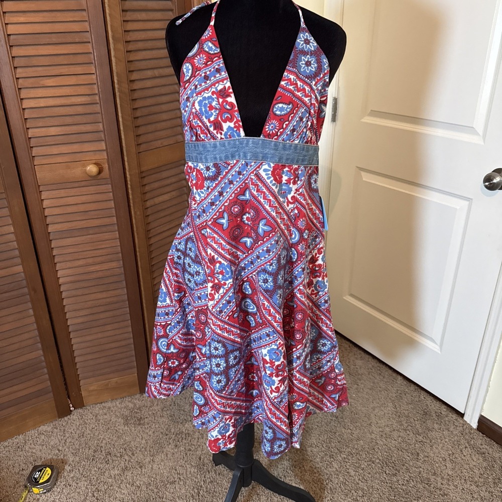 Paul Frank Retro Y2K Halter Bandana Print Dress NWT Size Large Festival Boho